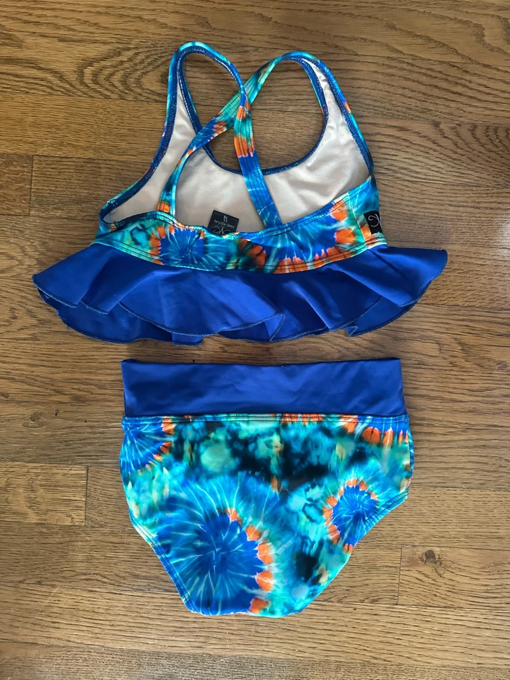 Kandi Kouture Blue Tie Dye 2 piece Dance Outfit girls size Large 7/8
